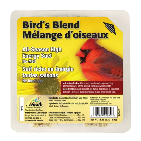 Heath Outdoor Products Wild Bird Suet Cake Bird Food Songbird's Blend, (12 Pack)