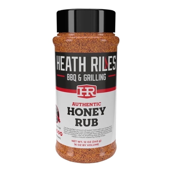 Heath Riles BBQ Rub - Honey Seasoning, Champion Pitmaster Recipe, Legendary BBQ Rubs For Smoking & Grilling, 70+ BBQ Championships, 12 oz.