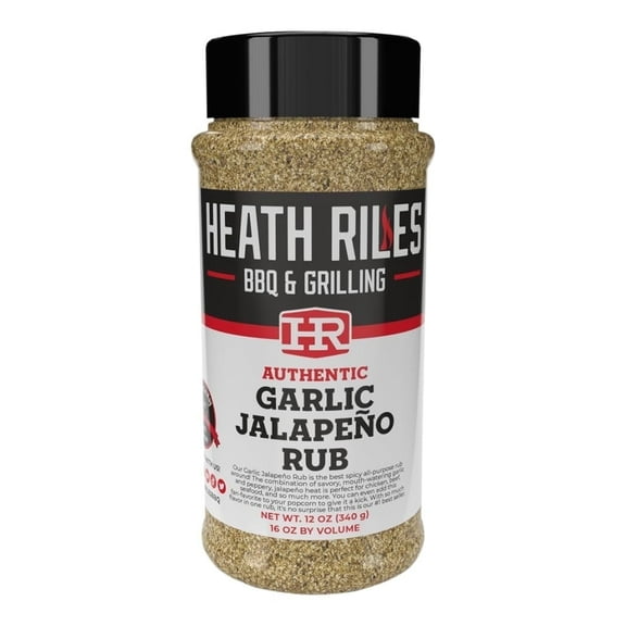 Heath Riles BBQ Rub - Garlic Jalapeño Seasoning, Champion Pitmaster Recipe, Legendary Rubs For Smoking & Grilling, 70+ BBQ Championships, 12 oz.