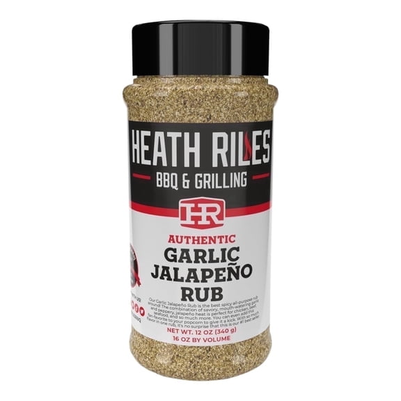 Heath Riles BBQ Rub - Garlic Jalapeño Seasoning, Champion Pitmaster Recipe, Legendary Rubs For Smoking & Grilling, 70+ BBQ Championships, 12 oz.