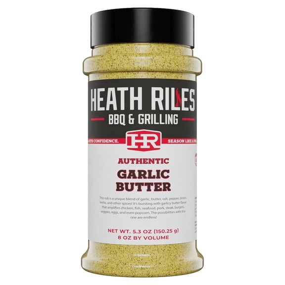 Heath Riles BBQ Rub - Garlic Butter Seasoning, Champion Pitmaster Recipe, Legendary Rubs For Smoking & Grilling, 80+ BBQ Championships, 8 oz.