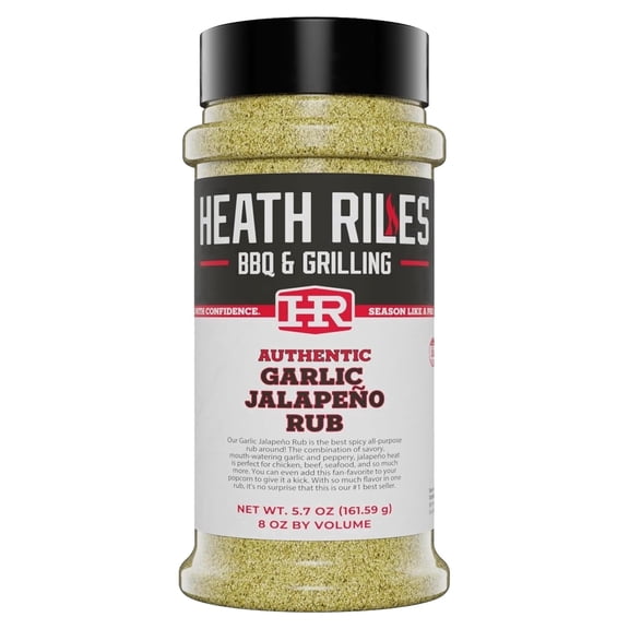 Heath Riles BBQ Rub - Garlic Jalapeño Seasoning, Champion Pitmaster Recipe, Legendary Rubs for Smoking & Grilling, 80+ BBQ Championships, 8 oz.