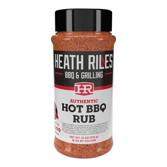 Heath Riles BBQ Rub, Hot BBQ Rub Seasoning, Champion Pitmaster Recipe, Shaker Spice Mix, 13 oz.