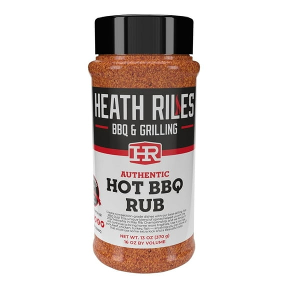 Heath Riles BBQ Rub, Hot BBQ Rub Seasoning, Champion Pitmaster Recipe, Shaker Spice Mix, 13 oz.