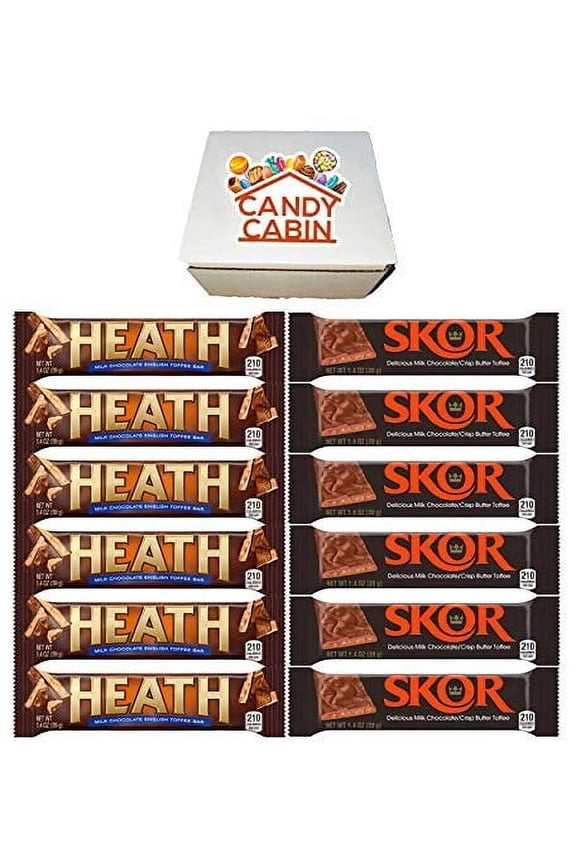 Heath & Skor Milk Chocolate Butter Toffee Candy Bar Combo, 1.4 Oz Pack of 12 6 of each By CANDY CABIN