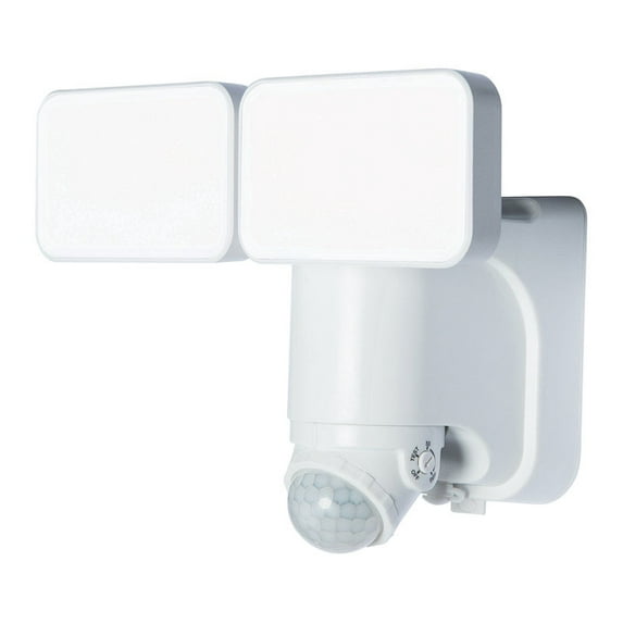 Heath Zenith White Motion Activated Twin Head LED Solar Powered Security Light Fixture, 1000-Lumen