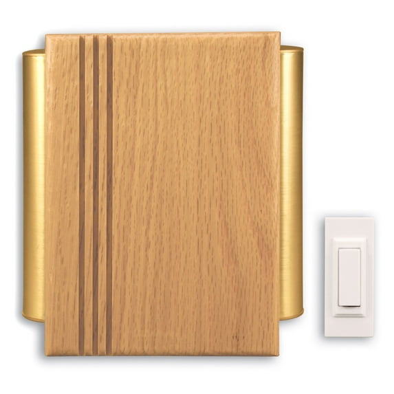 Heath Zenith SL-6182-C Traditional Décor Wireless Door Chime, Oak and Satin-Finish Brass
