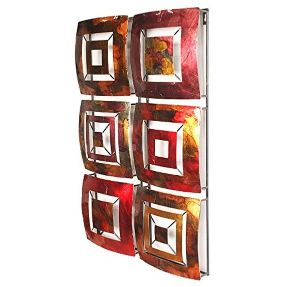 Heather Ann Creations 6 Geometric Squares Panel Modern Metal Hanging Wall Sculpture 16 2 H x 24 8 W Purple Mauve Green