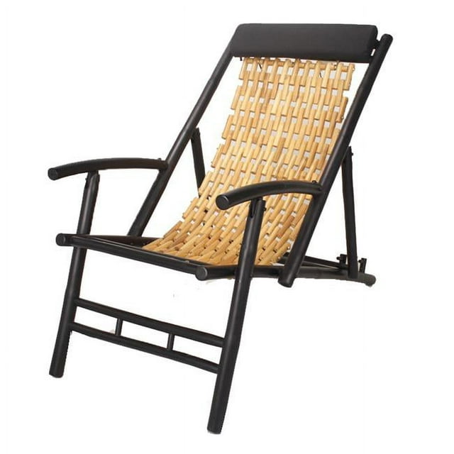 Heather Ann Creations W27048-BLKN Hilo Bamboo Folding Sling Chair - Black & Natural
