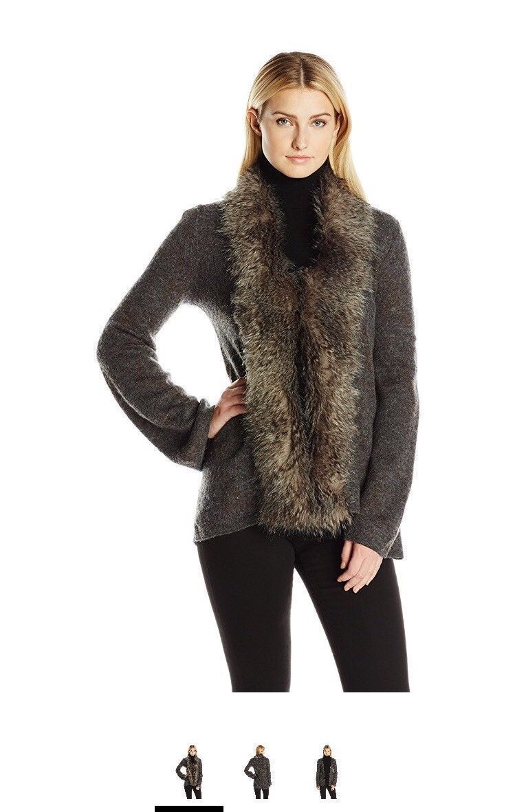Heather B Women's Light Weight Faux Fur Color Hi / Low Boiled Wool Jacket - image 1 of 1