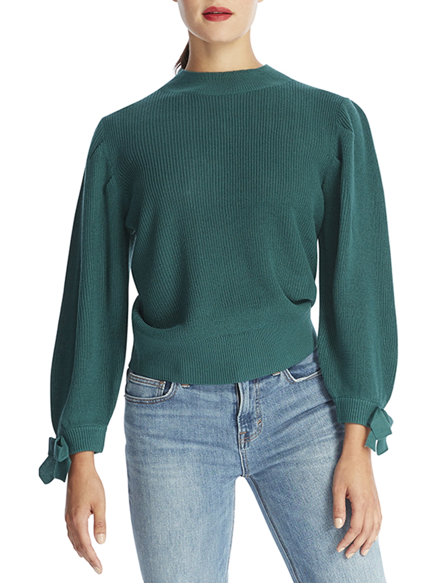 Heather B Women's Plus Size Mock Neck Bow Sleeve Sweater