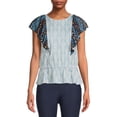 thumbnail image 1 of Heather B Womens Flutter Sleeve Ruffle Top, 1 of 5