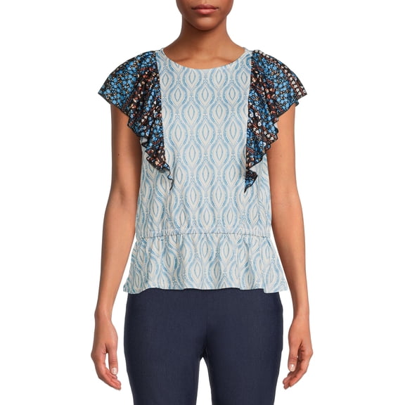 Heather B Womens Flutter Sleeve Ruffle Top