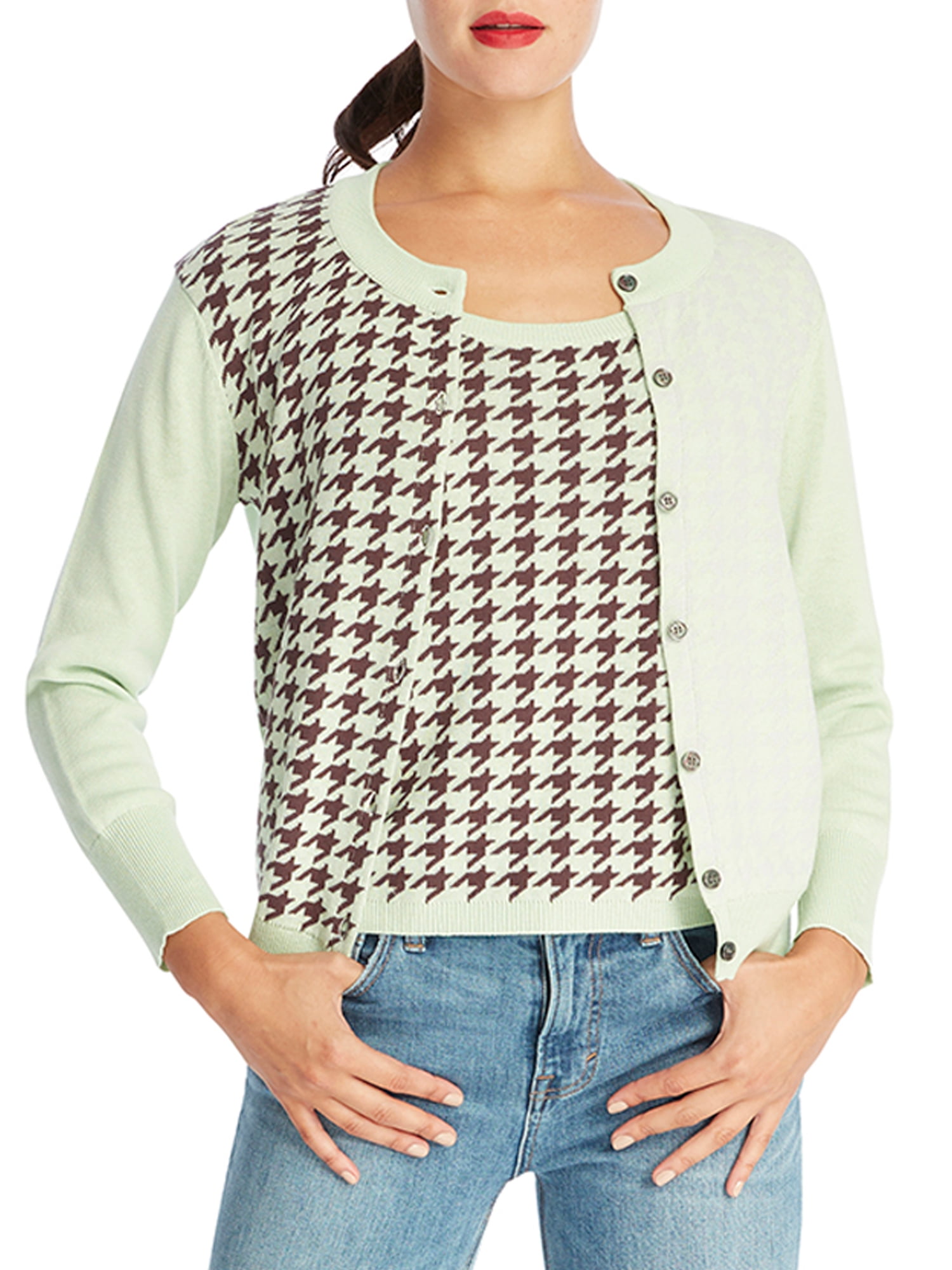 Heather B Womens Houndstooth Twinset