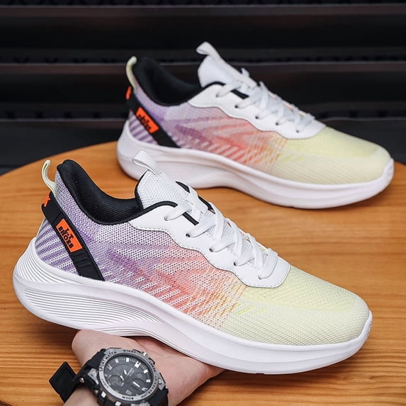 Heather Black Flyknit Lace-Up Curved White Platform Running Sneakers