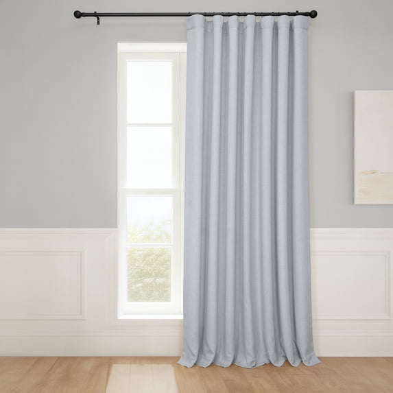 Heather Grey Faux Linen Extra Wide Room Darkening Curtain (1 Panel), Heather Grey, 100W X 120L