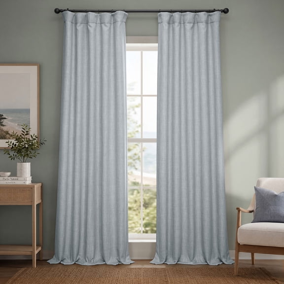 Heather Grey Faux Linen Room Darkening Curtain (1 Panel), Heather Grey, 50W X 120L