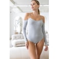 thumbnail image 1 of Heather Grey Ribbed Off-the-shoulder Long Sleeve Bodysuit, 1 of 5