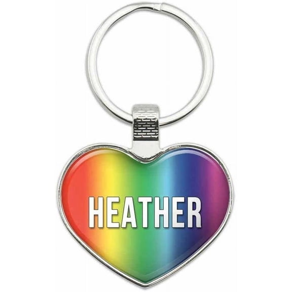 Heather - Names Female Metal Heart Keychain Key Chain Ring, Rainbow