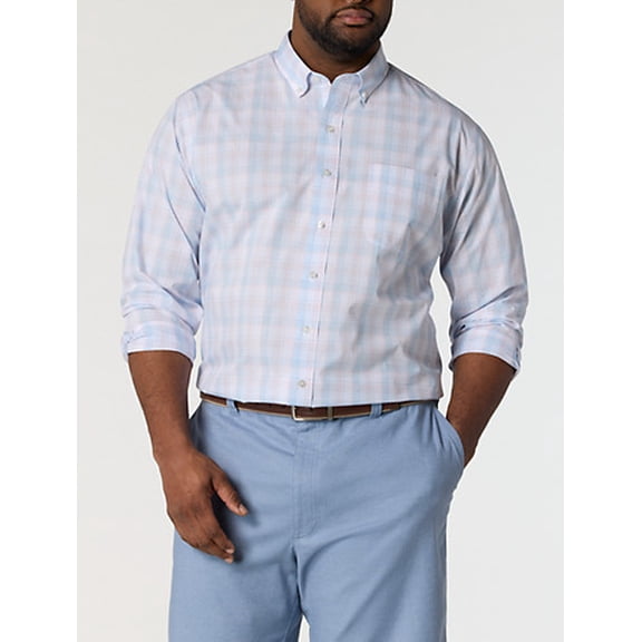Heather Plaid Tech Sport Shirt Pink Blues 3XL