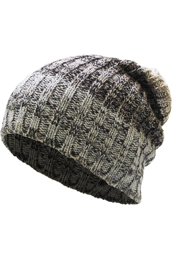 Heather Tri-Tone Slouch Beanie Snug Baggy Fit Skull Cap Winter Hat Ski