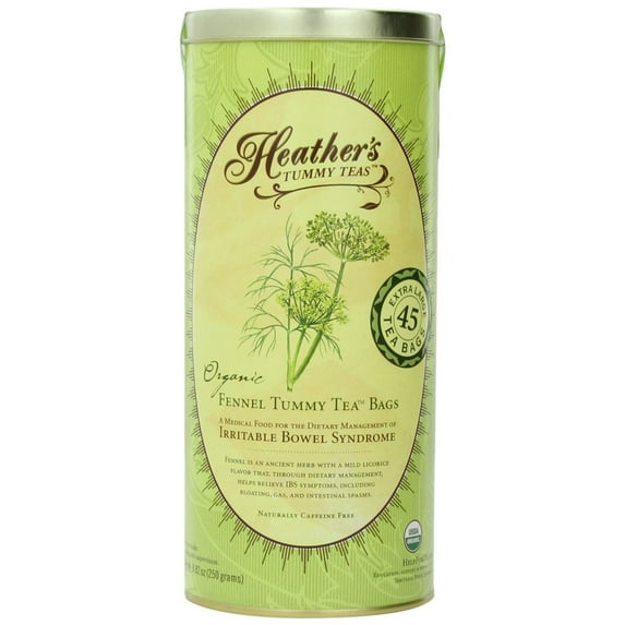 Heather's Tummy Teas Organic Fennel Tea Bags (45 Jumbo Teabags) for IBS, 8.82 Ounce