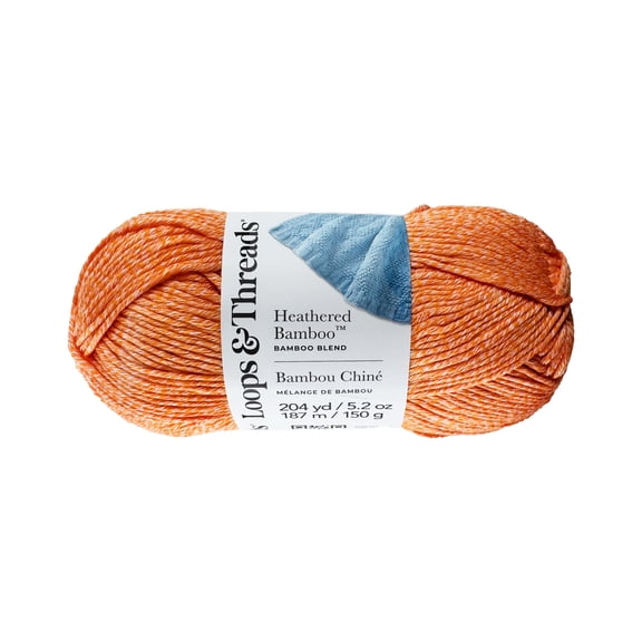 Heathered Bamboo Yarn by Loops & Threads – Medium (4) Acrylic Bamboo Blend - Soft Silky Yarn for Knitting & Crochet Blankets - Wraps - Apparel & Accessories - 204 yd / 5.2 oz Skein - 8 Pack