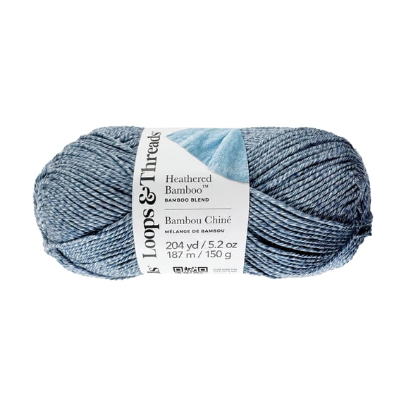 Heathered Bamboo Yarn by Loops & Threads â€“ Medium Acrylic Bamboo Mix for Knitting & Crochet - Soft Silky Yarn for Blankets - Wraps - Apparel & Accessories - Denim