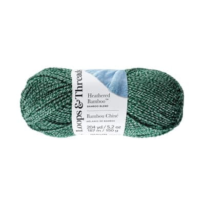 Heathered Bamboo Yarn by Loops & Threads â€“ Medium Acrylic Bamboo Mix for Knitting & Crochet - Soft Silky Yarn for Blankets - Wraps - Apparel & Accessories - Pine