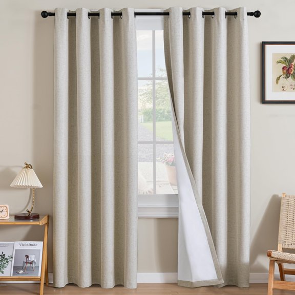 Heathered Linen Curtains 52"W x 96"L (Pack of 2) Blackout Window Panels