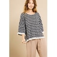 thumbnail image 1 of Heathered Striped Knit Bell Sleeve Round Neck Top, 1 of 5