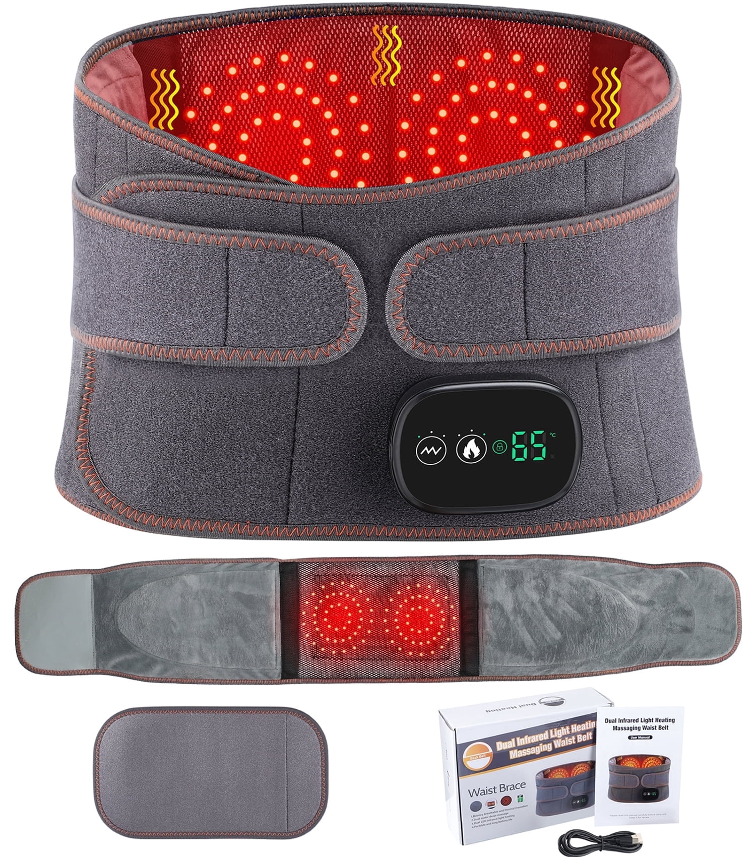 Heating Back Brace for Lower Back Relax, Heated Back Support Belt, Cordless Heating Pad Operated by 5000mAh Rechargeable Battery, 3 Vibration Modes & 3 Heat Levels, Gifts for Men Women