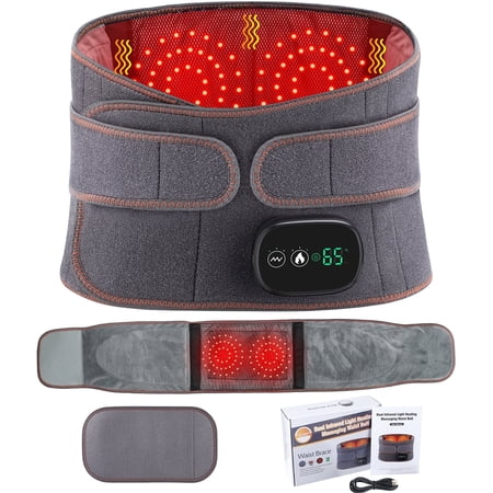 Heating Back Brace for Lower Back Relax, Heated Back Support Belt, Cordless Heating Pad Operated by 5000mAh Rechargeable Battery, 3 Vibration Modes & 3 Heat Levels, Gifts for Men Women