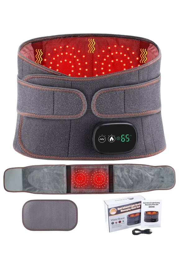 Heating Back Brace for Lower Back Relax, Heated Back Support Belt, Cordless Heating Pad Operated by 5000mAh Rechargeable Battery, 3 Vibration Modes & 3 Heat Levels, Gifts for Men Women