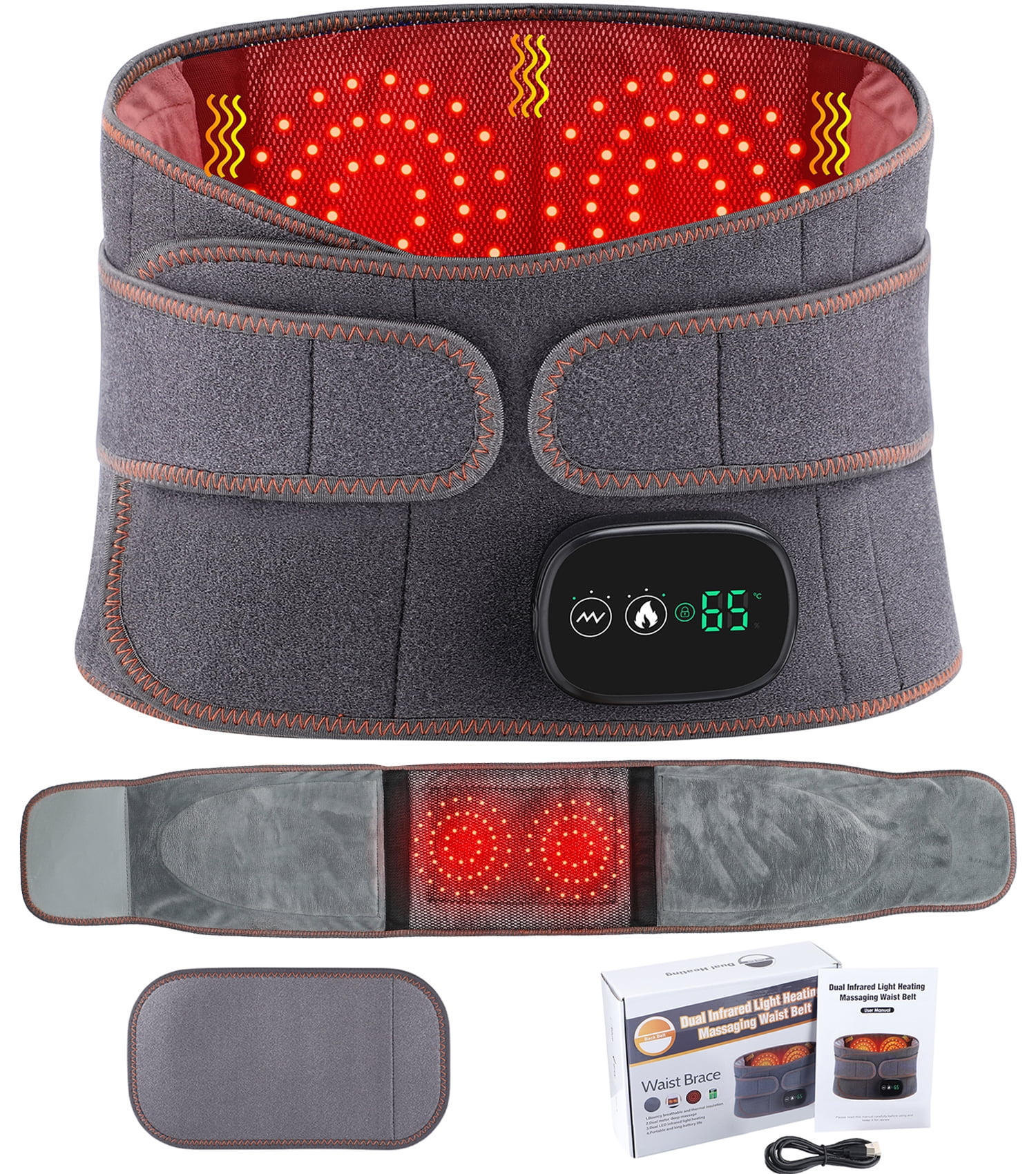 Heating Back Brace for Lower Back Relax, Heated Back Support Belt, Cordless Heating Pad Operated by 5000mAh Rechargeable Battery, 3 Vibration Modes & 3 Heat Levels, Gifts for Men Women