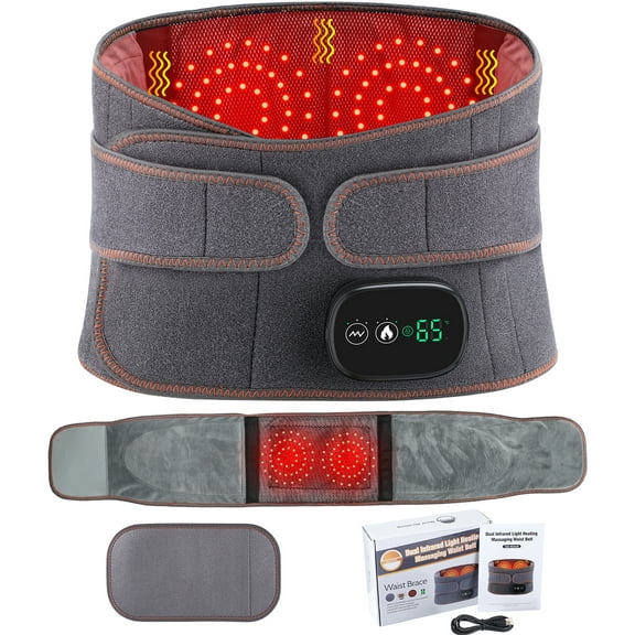 Heating Back Brace for Lower Back Relax, Heated Back Support Belt, Cordless Heating Pad Operated by 5000mAh Rechargeable Battery, 3 Vibration Modes & 3 Heat Levels, Gifts for Men Women
