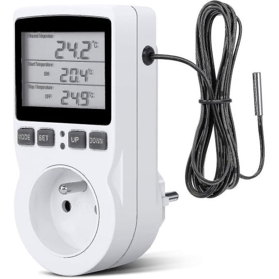 Heating/Cooling Digital Thermostat with Socket, LCD Temperature Controller, 230V for Greenhouse Temperature Controller/Terrarium Thermostat (Socket)