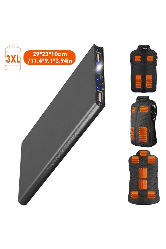 Heating Jacket for Winter, TeqHome Heated Vest Electric USB Jacket Men Women Heating Coat Thermal Body Warmer Wear with 3 Temperature Levels 20000mAh USB Power Bank Black - 3XL