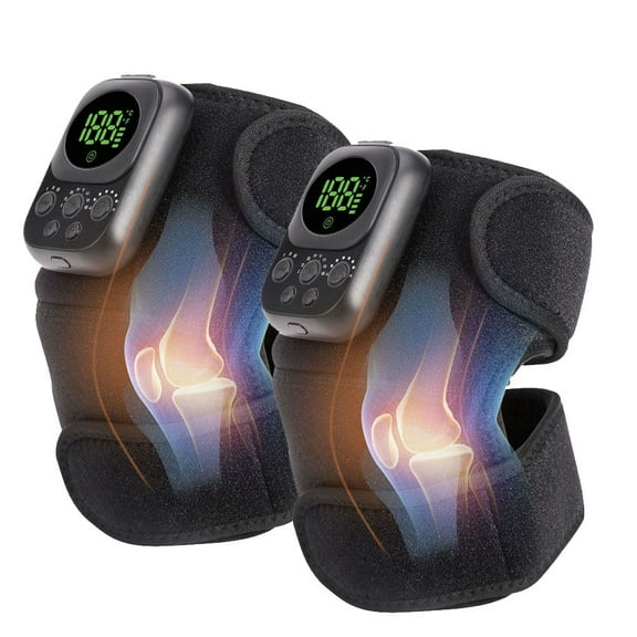 Heating Knee Massager (2Pcs),Cordless Heated Knee Elbow Shoulder Brace with Vibration Knee Massage Knee Heating Pad Knee Warmers Heating Pad for Knee ,with Built-in5000mAh Battery (Black)