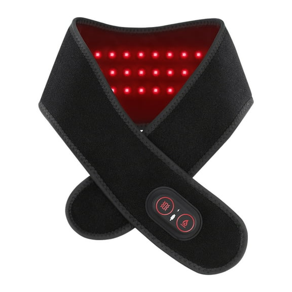Heating Neck Wrap with Red Light Therapy - Cordless Neck Massager with 660nm 850nm LED, 3000mAh Rechargeable Heated Neck Pad, 3 Temperature Settings for Pain Relief & Muscle Stiffness