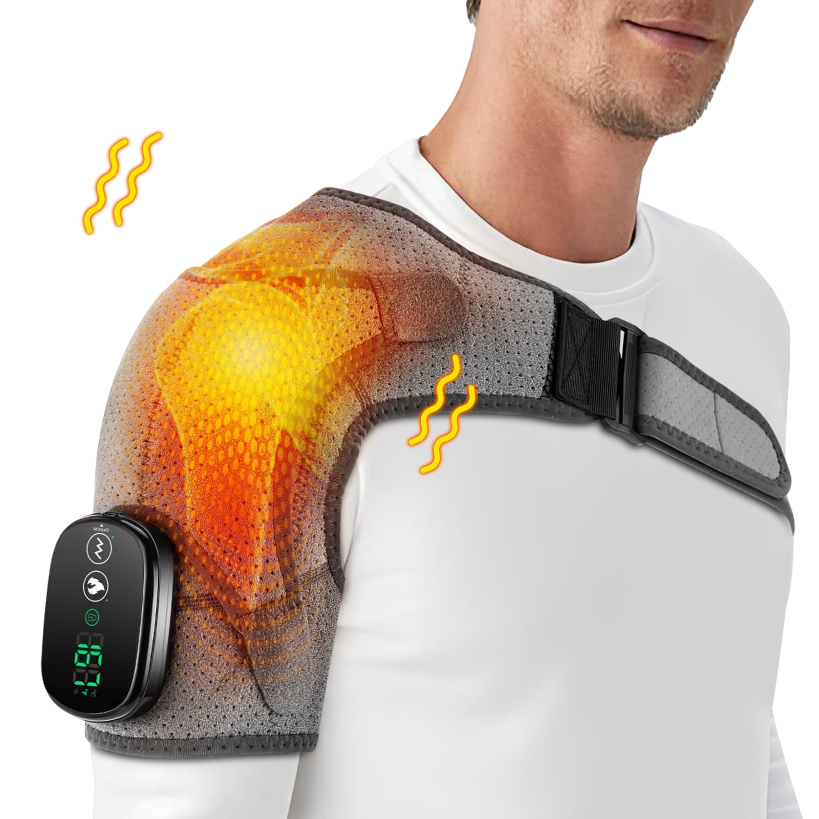 Shoulder Heating Pad Massager, Cordless Heated Shoulder Brace Wrap Shoulder Massager, Heating Vibration Shoulder Wrap with 3 Vibration and 3 Heat Settings, Muscle Rotator Cuff Relax Heating Pad, Grey