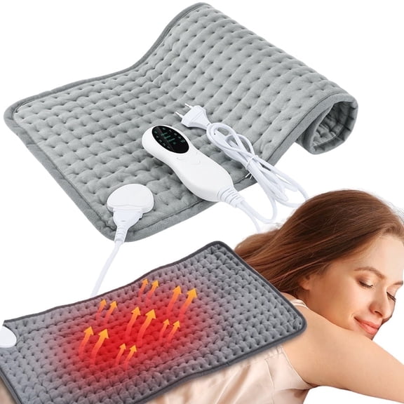 Heating Pad for Back, Electric Heating Pad for Knee, Abdomen, Electric Thermal Pad with 10 Gears Temperature Control and 3 Time Settings, Machine Washable, 12''24'', Gray