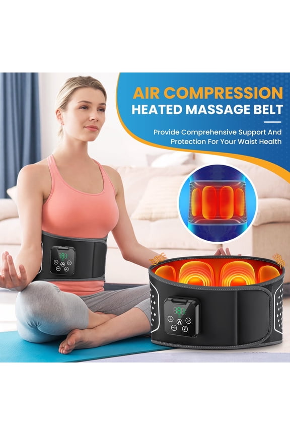 Heating Pad for Back, Lumbar Massager with Air Compression, Heated Waist Belt Wrap, Lower Back Massager with Heat Vibration 3 Levels , Massager Cordless Portable, Touchscreen Control ,Black