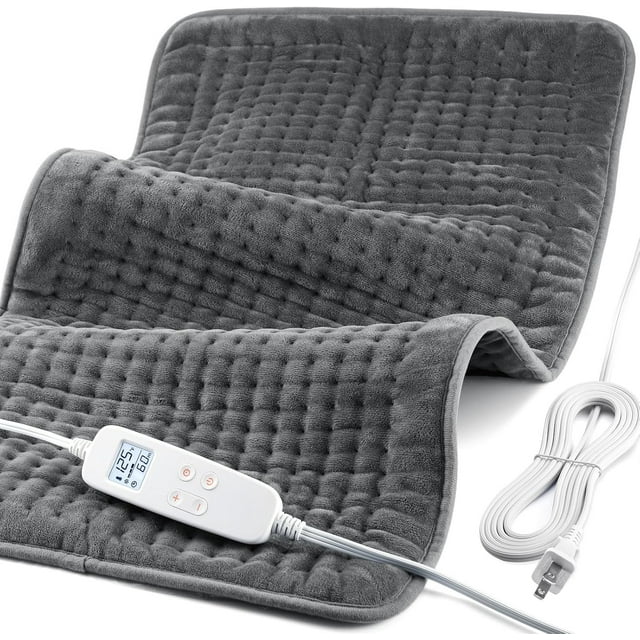 Heating Pad for Back Pain and Cramp Relief, Extra Large 17" x 33" Size Electric Heating Pad for Shoulder Neck Pain with 6 Temperature Level and 6 Timer Settings Auto Shut Off (Rock Gray)