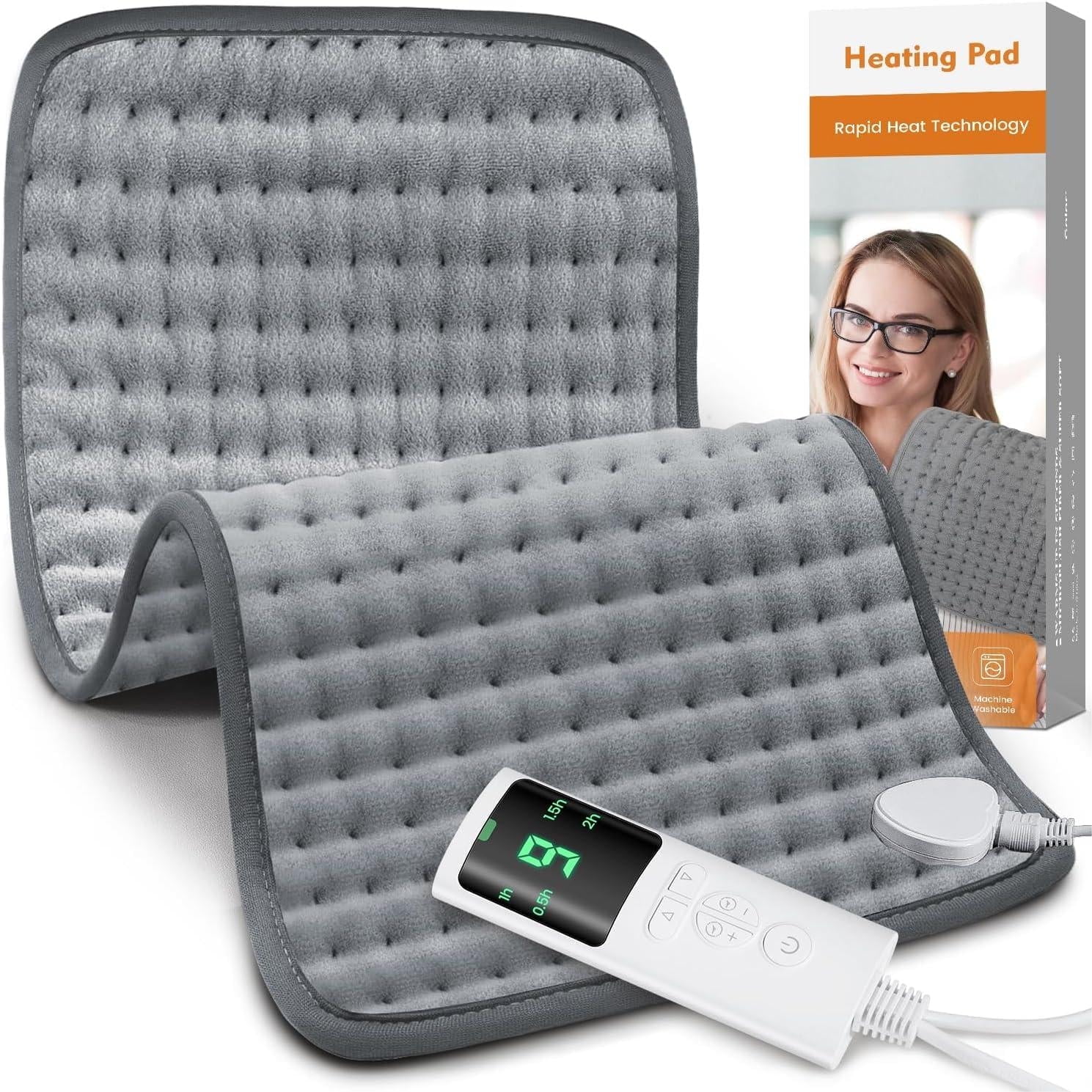 Heating Pad for Back Pain Relief, 15.7"x31.5" Electric Heating Pad with Auto Shut Off/LCD Controller, Heating Pad with 9 Heating Levels & 4 Timer Settings for Back Neck Shoulder Stress Cramps Relief