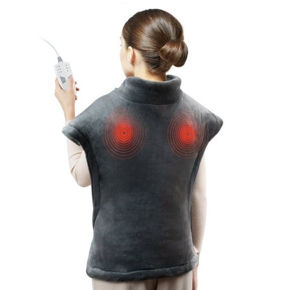 Heating Pad for Back Pain Relief, 24" x 29.5" Large Size Electric Heating Pad for Neck, Back, Shoulders with 3 Heat Levels, 6 Massage Settings, 2H Auto Shut-Off, Gray