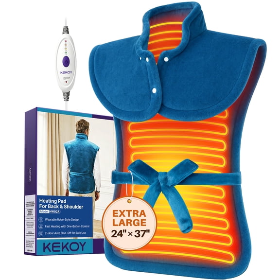 KEKOY Extra Large Heating Pad for Back and Shoulder Relief, Electric Heat Pad 24"x37", 4 Heat Settings, Auto Shut-off & Machine Washable, Christmas Gifts, Blue