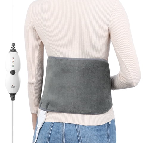 Heating Pad for Back Relief, 45" x 10" Electric Heating Pads for Cramps with 4 Heat Settings, 2H Auto Shut-Off, Large Heating Pad Wrap for Cramps, Waist, Lumbar, Abdomen, Washable, Gray