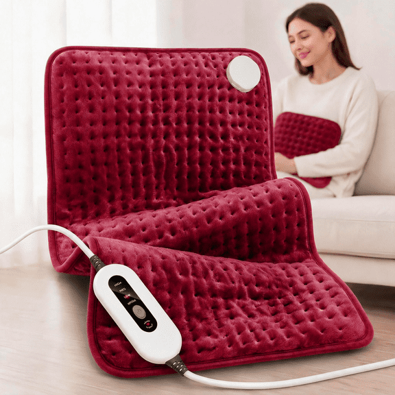 Heating Pad, Fast Heating With Dry & Moist Heat, 4 Heat Settings, 2-Hour Auto Shut-Off, Machine Washable, 12 X 24 Inch With Double-Sided Flannel, Heated Pad For Back, Neck, Shoulders