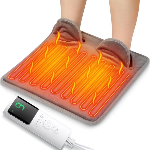Heating Pad for Feet, Electric Heated Foot Warmer with 9 Temperature Settings, 4 Timer Settings, Auto Shut Off, Machine Washable, Soft Gray Foot Heating Pad for Bed, Office, Under Desk, 15"x15"